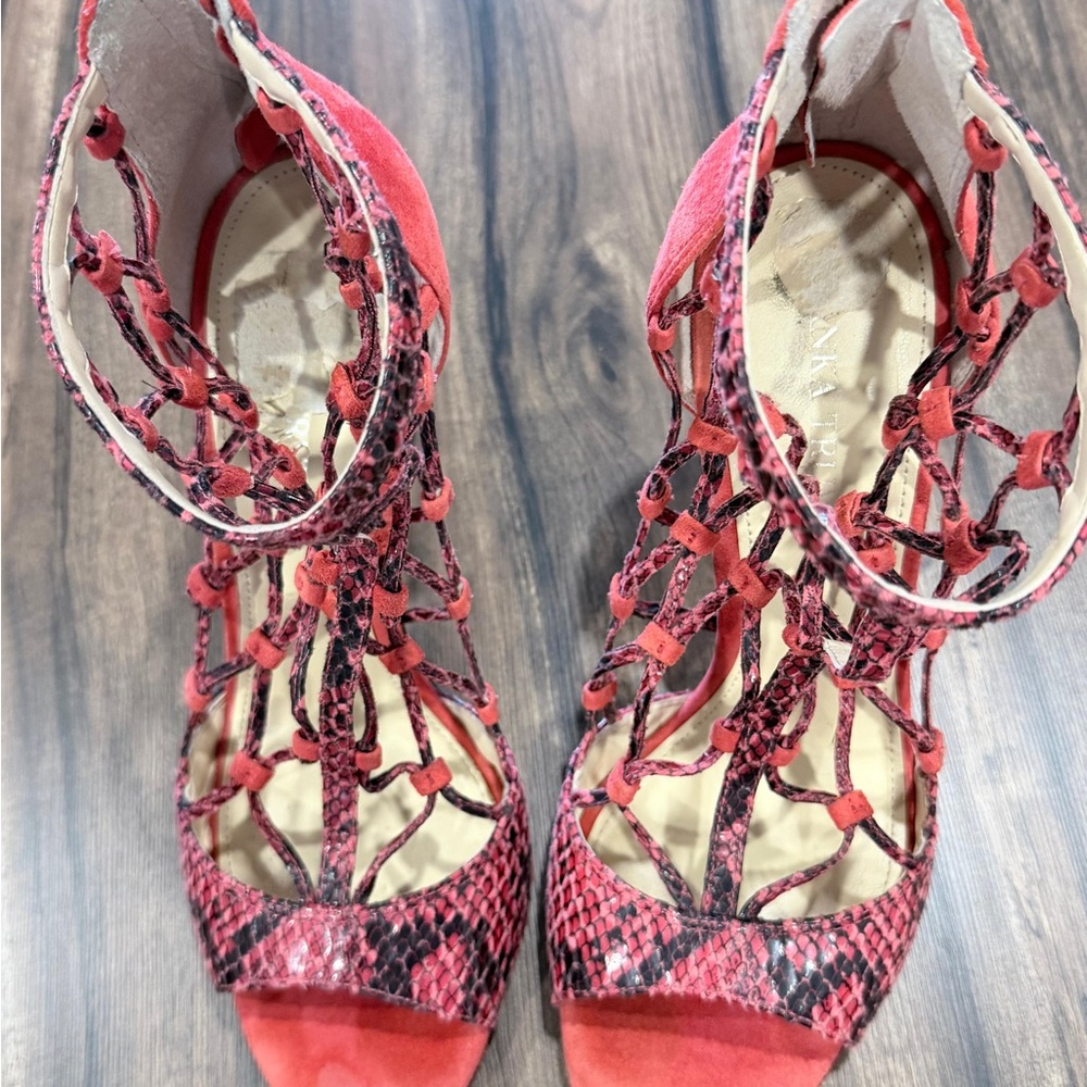 Ivanka Trump Red and Black Lattice Heels